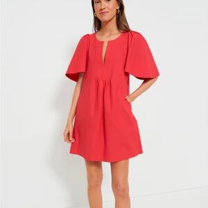 Tuckernuck POMANDER PLACE Red Finley Flutter Sleeve Dress Pockets Vneck Sz XL